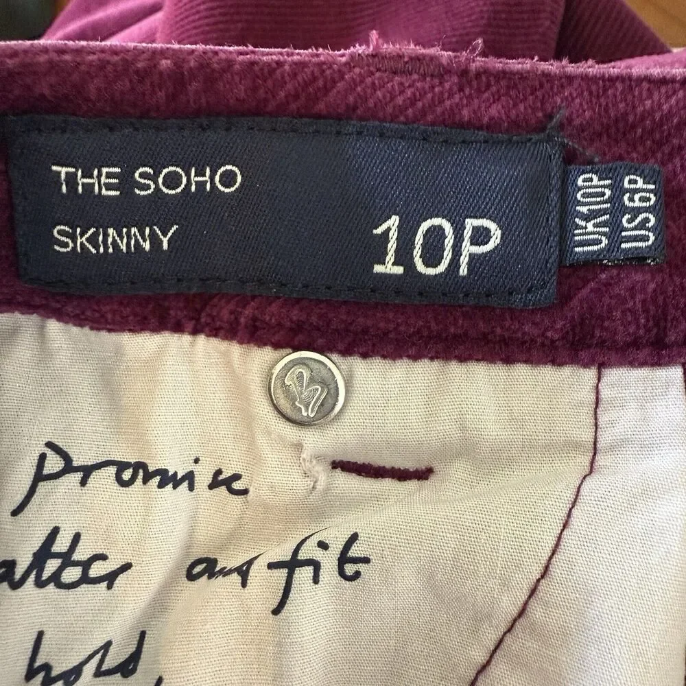 Boden The Soho Skinny Corduroy Pants Women's Size 6P Plum Purple Casual - Picture 6 of 8
